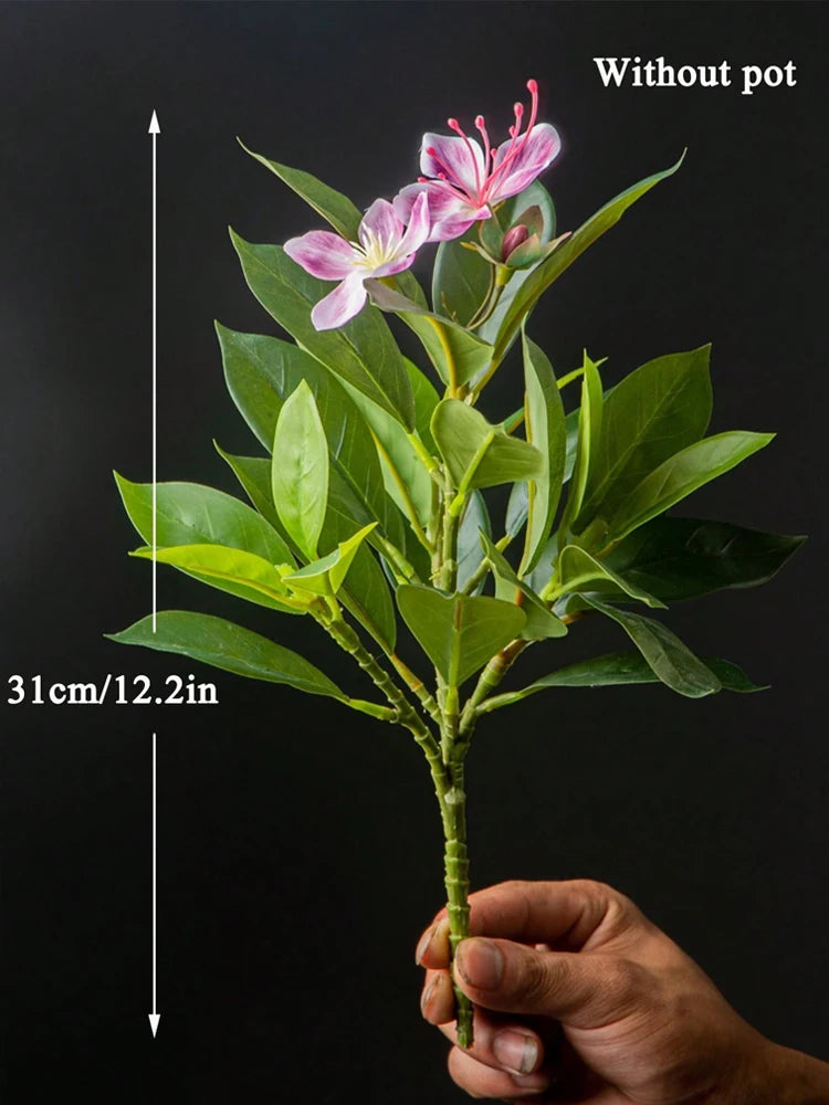 Realistic artificial azaleas indoor decor branch with vibrant pink flowers and lush green leaves