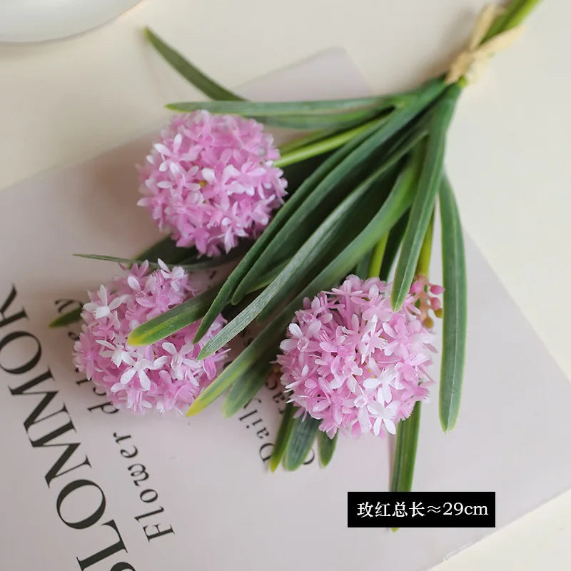 Artificial dandelion bouquet with purple flowers and green leaves for home decoration