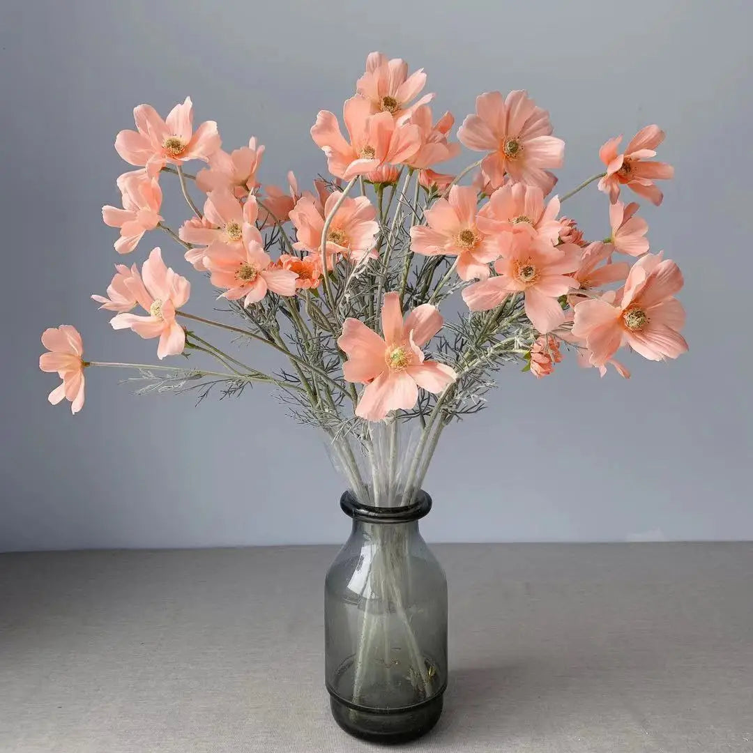 Peach Artificial Flowers in a Black Vase for Home Decor and Floral Arrangements