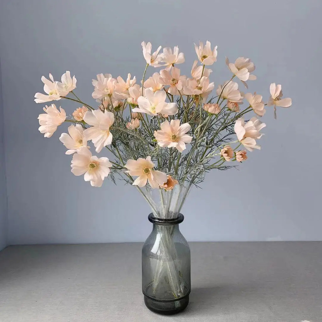 Mağazam Artificial Pink Flower Bouquet in a Glass Vase for Home Decoration