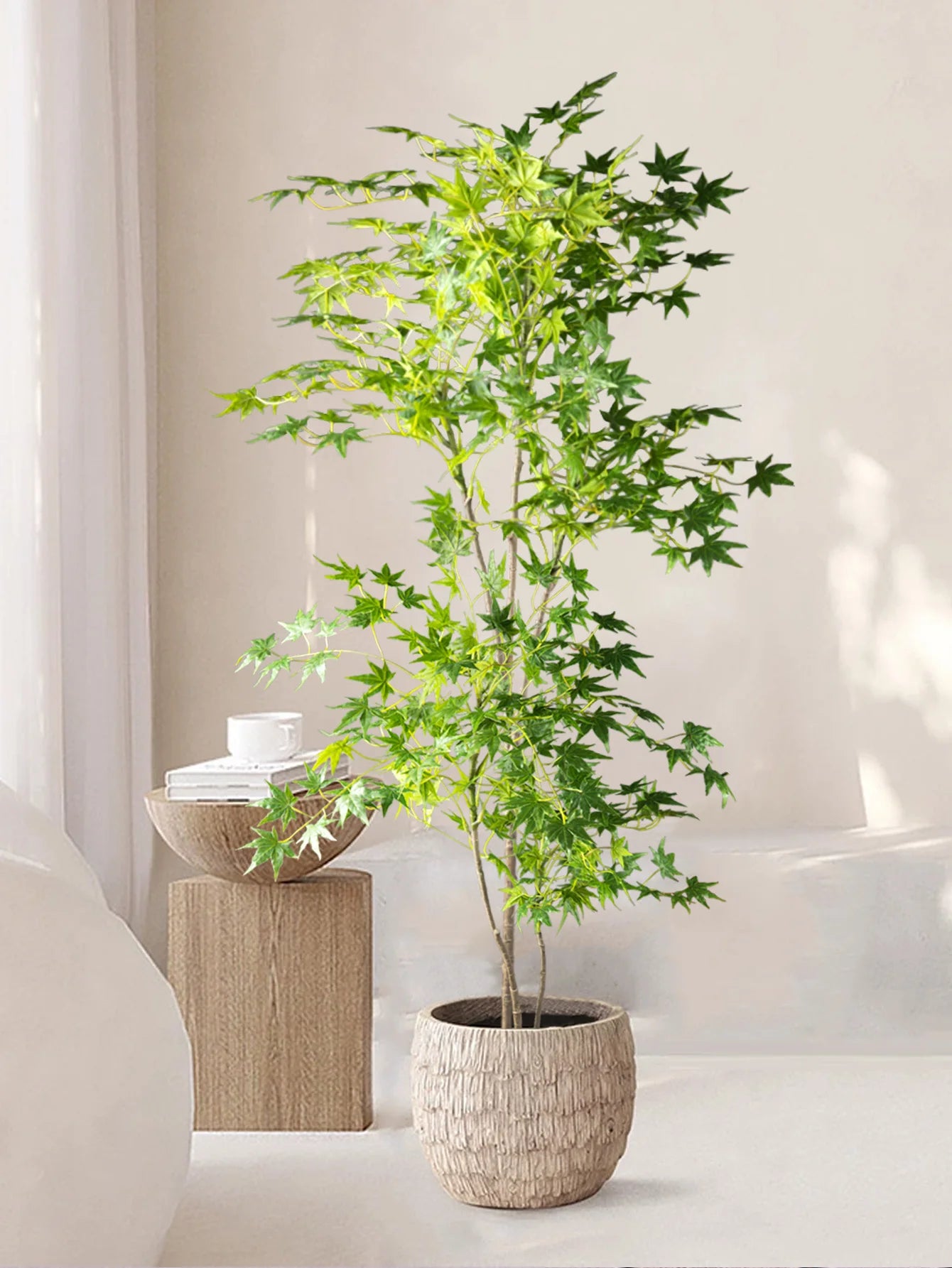 Artificial Maple Tree Plant in Woven Pot for Home Decor and Indoor Greenery