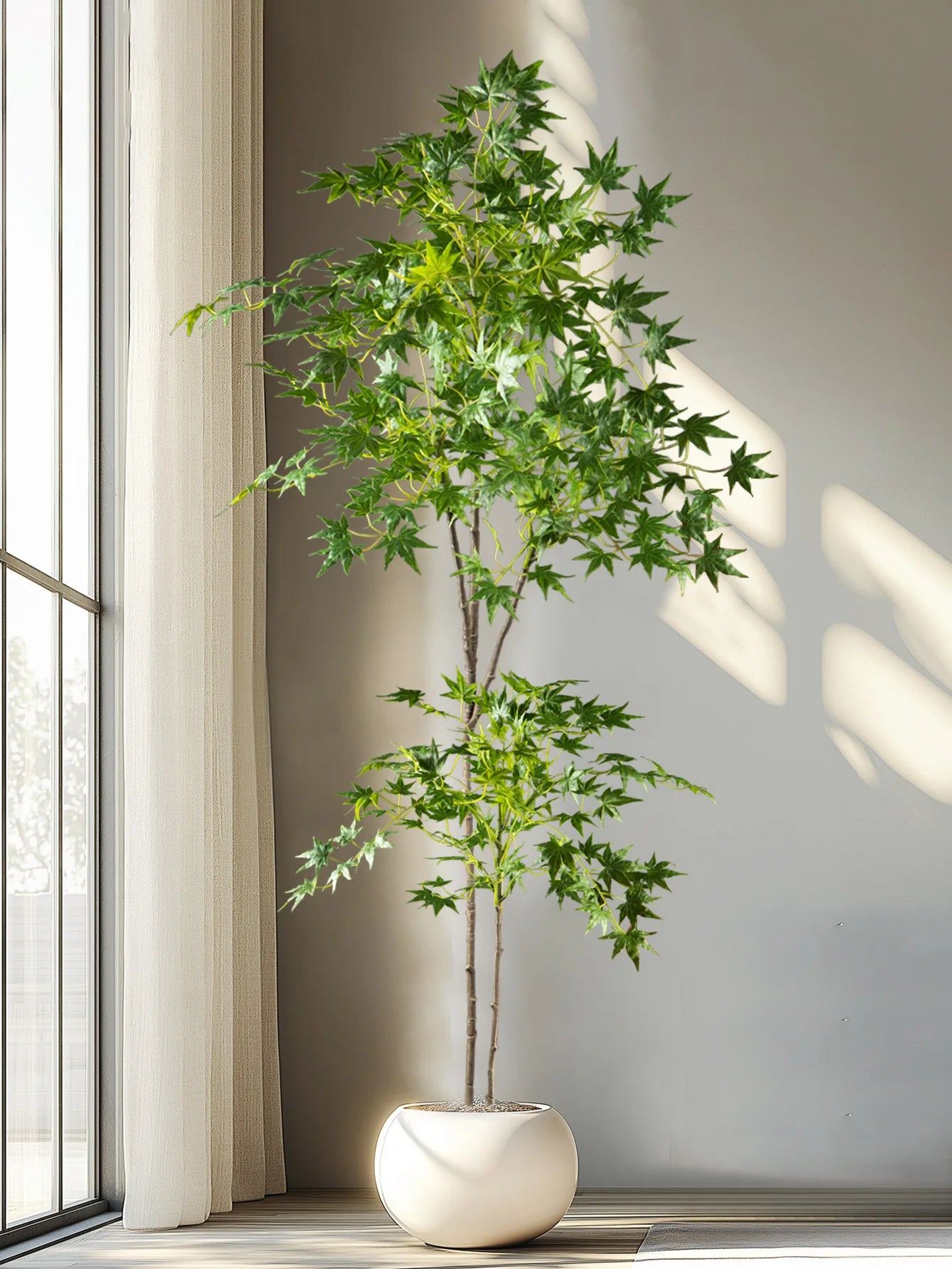Artificial Maple Tree in White Planter for Modern Home Decor