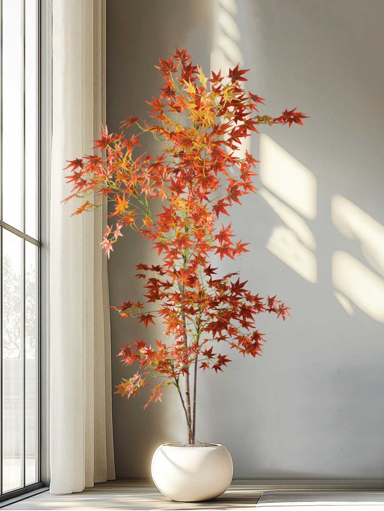 Artificial Maple Tree with Vibrant Orange Leaves in a Modern White Pot for Home Decor