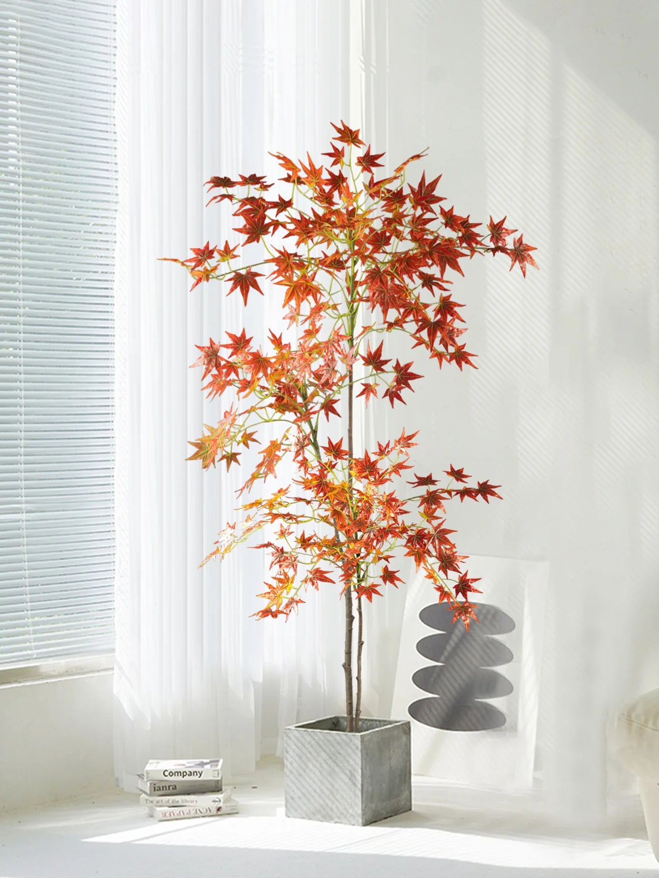Artificial Red Maple Tree in a Gray Pot Perfect for Home Decor and Adding a Touch of Nature