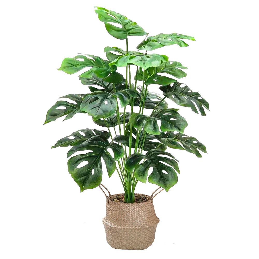 Artificial Monstera Plant in a Woven Basket for Lush Indoor Decor
