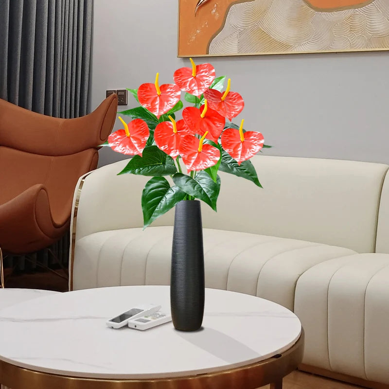 Artificial Red Hibiscus Flower Arrangement in a Black Vase for Home Decor