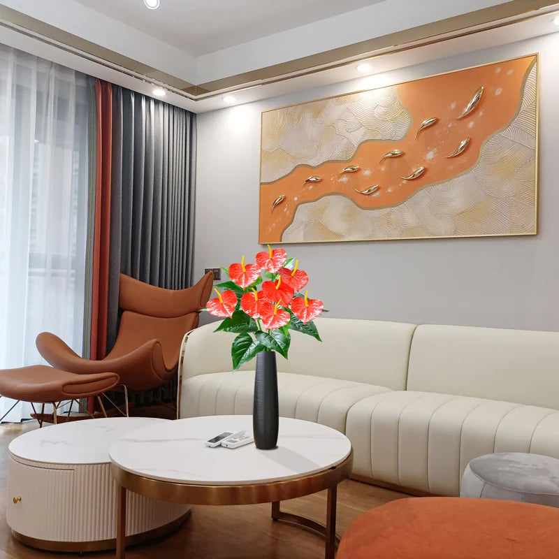 Beautiful artificial flower arrangement in a modern living room setting with elegant decor