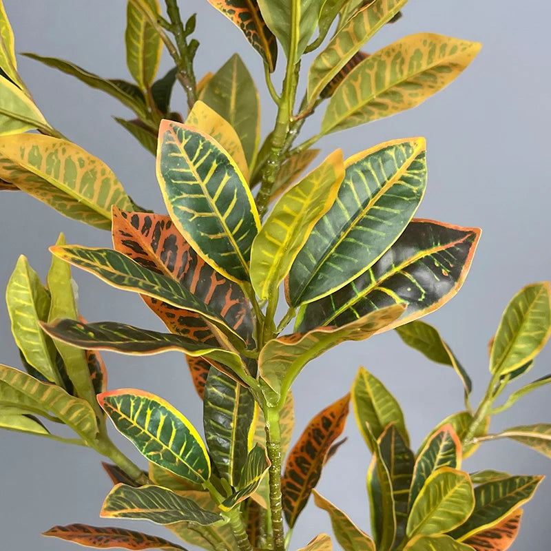  Artificial Croton Plant with Lifelike Leaves in Varied Green and Yellow Shades