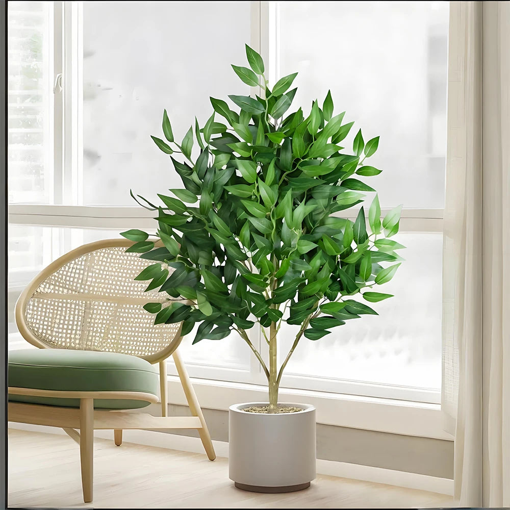 Artificial Ficus Tree in a Modern White Pot for Home and Office Decor