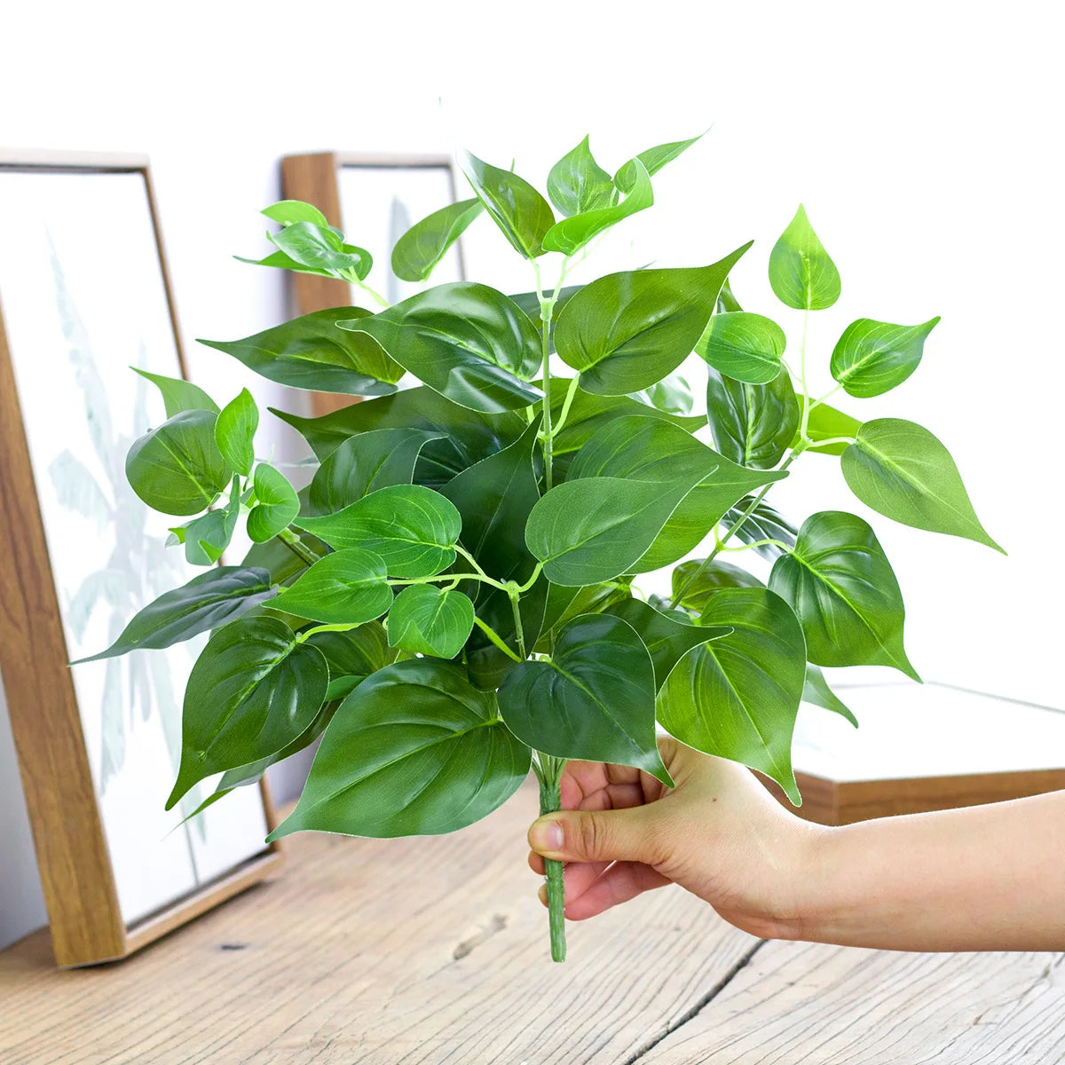 Artificial Green Philodendron Plant Bouquet for Home Decor with Lush Leaves