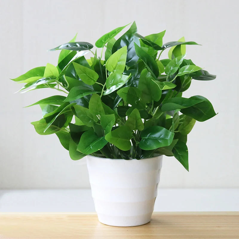 Artificial Potted Green Plant with Lush Leaves for Home Decor