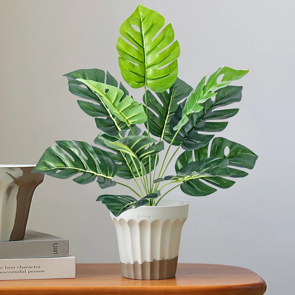 Artificial Monstera Plant in White Pot for Home Decor with Lush Green Leaves