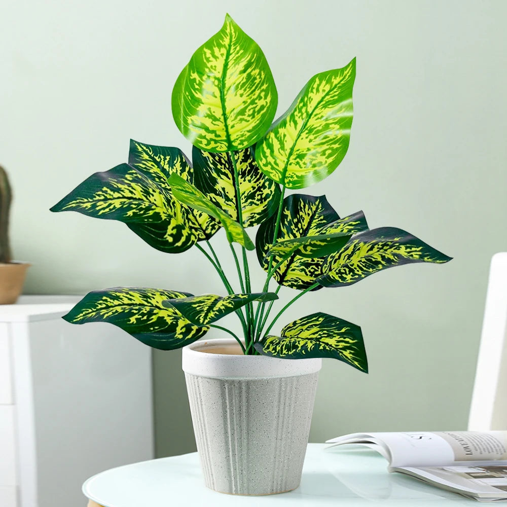 Artificial Potted Plant with Green and Yellow Leaves for Home Decor