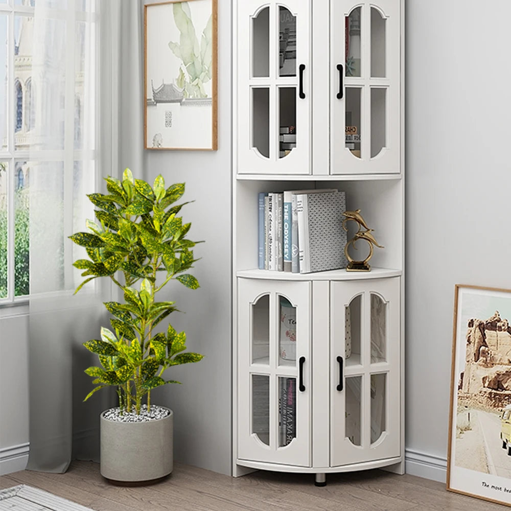 White Wooden Bookshelf with Glass Doors and Three Shelves for Displaying Decor