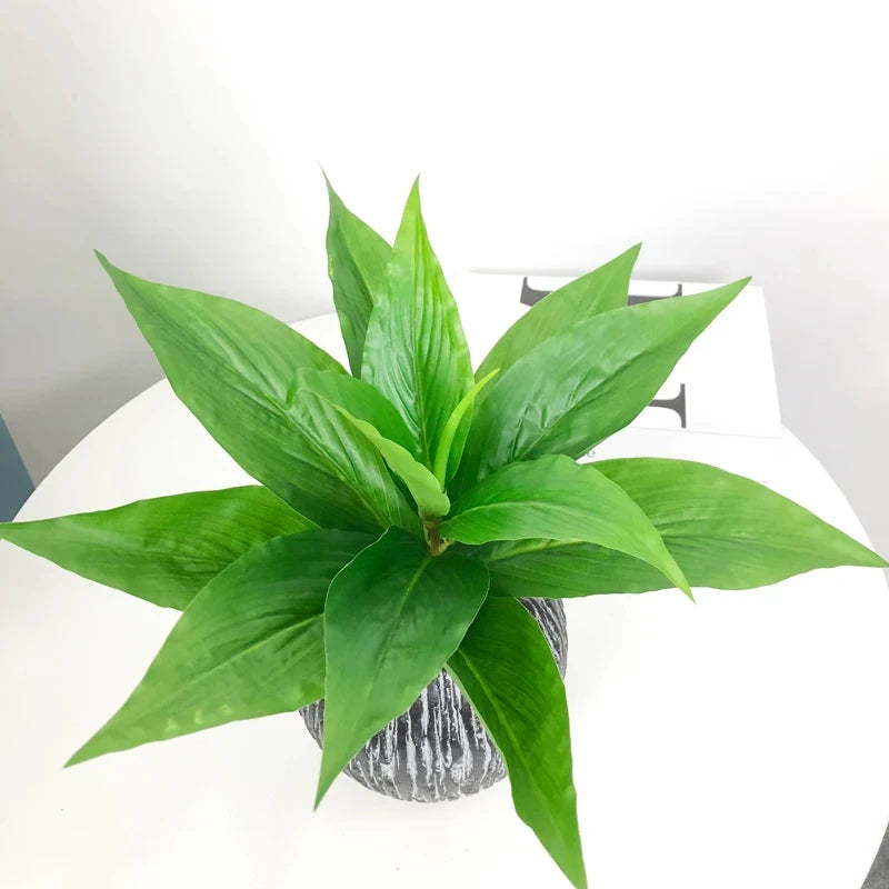 Artificial Green Plant in Textured Gray Pot for Home or Office Decor