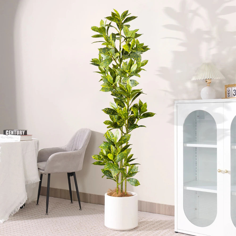 Artificial Green Potted Plant with Lush Leaves for Home Decor and Indoor Spaces