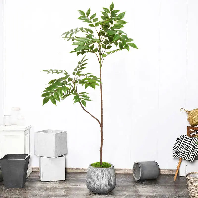 Tall artificial green tree in a grey pot, perfect for indoor home decor by jannaflora