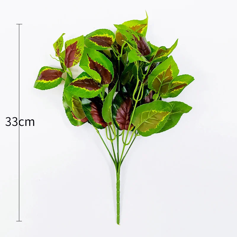Artificial Green and Red Leaf Arrangement 33cm Tall Perfect for Home Decor and Floral Arrangements