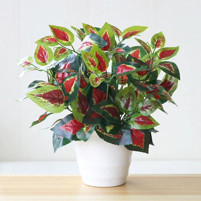 Artificial Green and Red Leaves Potted Plant from Mağazam for Home Decor and Indoor Gardening