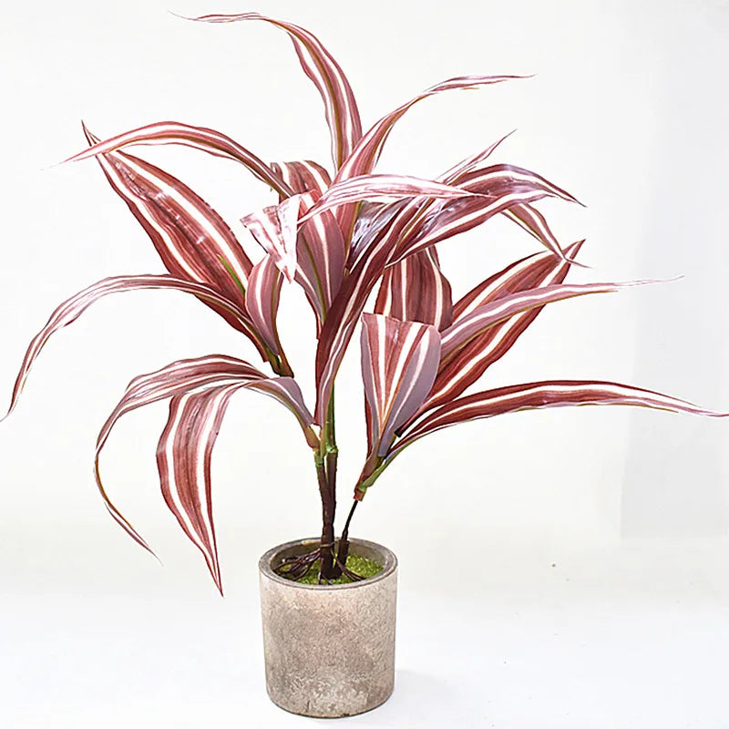 Mağazam Red Striped Indoor Plant in Concrete Pot for Home Decoration
