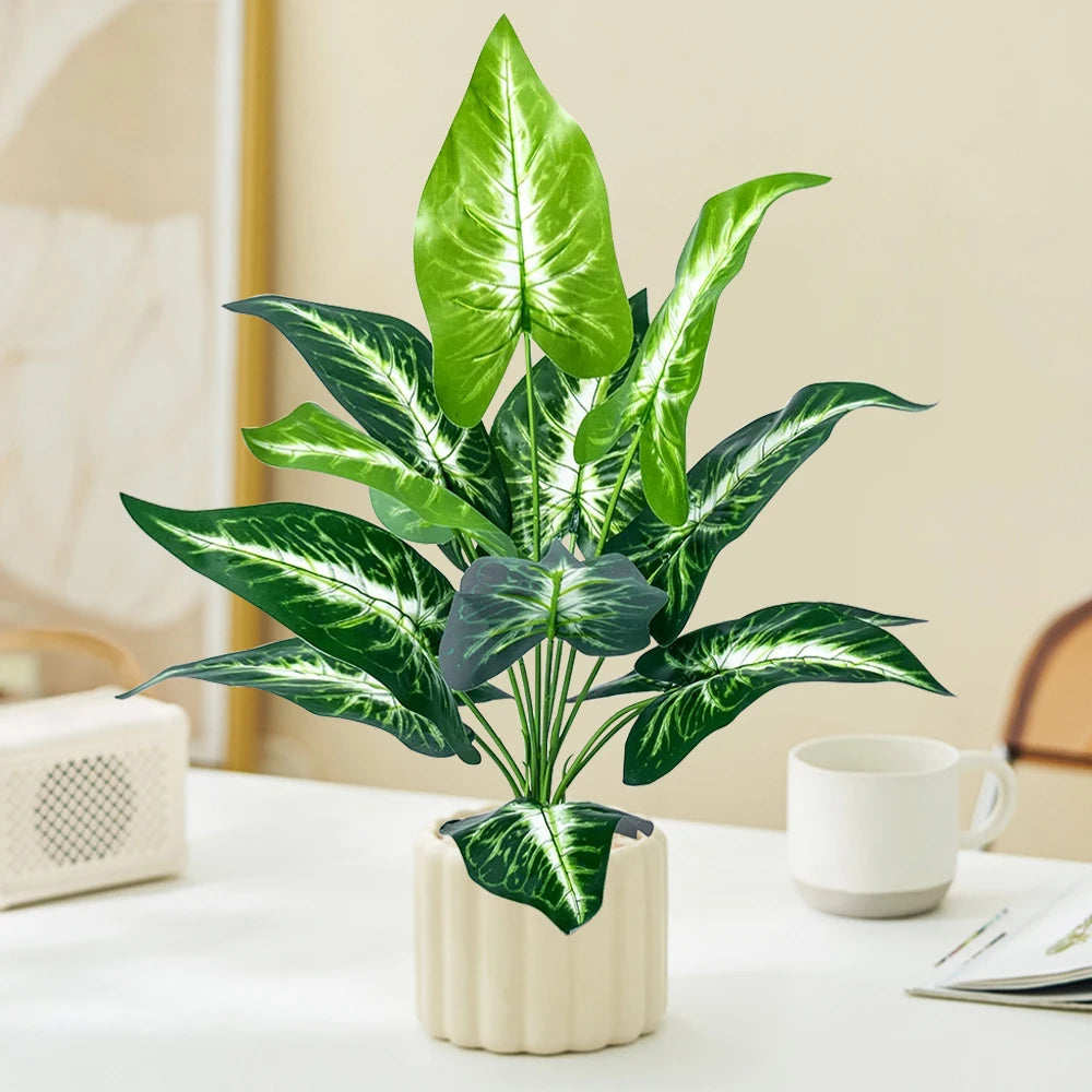 Faux Potted Plant with Lush Green Leaves for Home Decor and Office Spaces