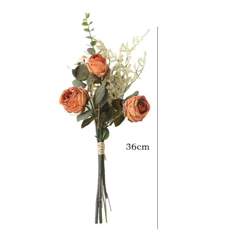 Artificial rose bouquet autumn in earthy tones with decorative greenery, measuring 36cm