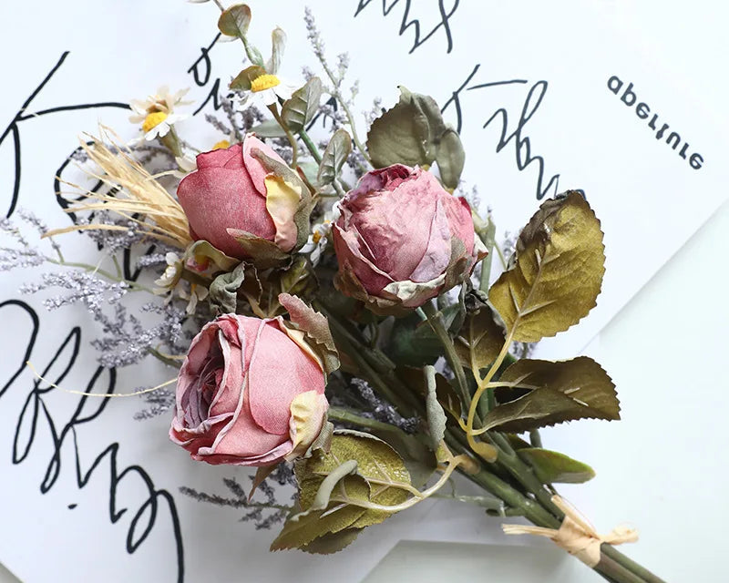 Artificial rose bouquet autumn featuring pink roses and greenery for seasonal decor