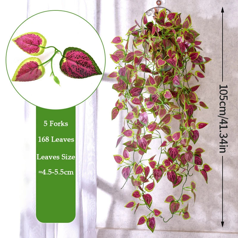  Artificial Hanging Plant with 168 Leaves in Vibrant Colors, 105cm Long for Home Decor