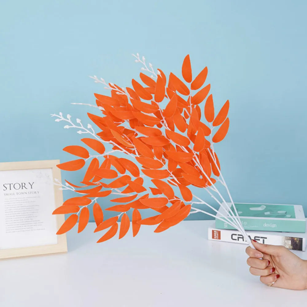 Vibrant orange artificial white flower decoration with delicate leaves for stylish home decor