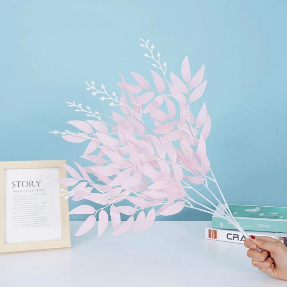 Delicate artificial white flower decoration with soft pink leaves for elegant home decor