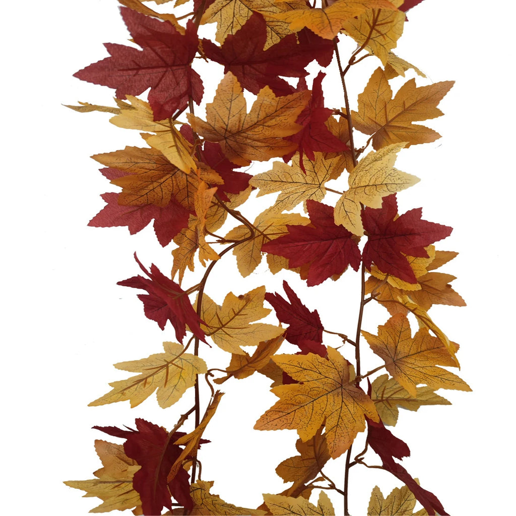 Autumn Leaf Garland with Red and Yellow Leaves for Seasonal Home Decor
