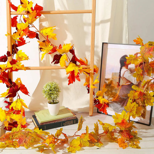 Artificial Autumn Leaf Garland in Orange and Red for Home Decor and Seasonal Decoration
