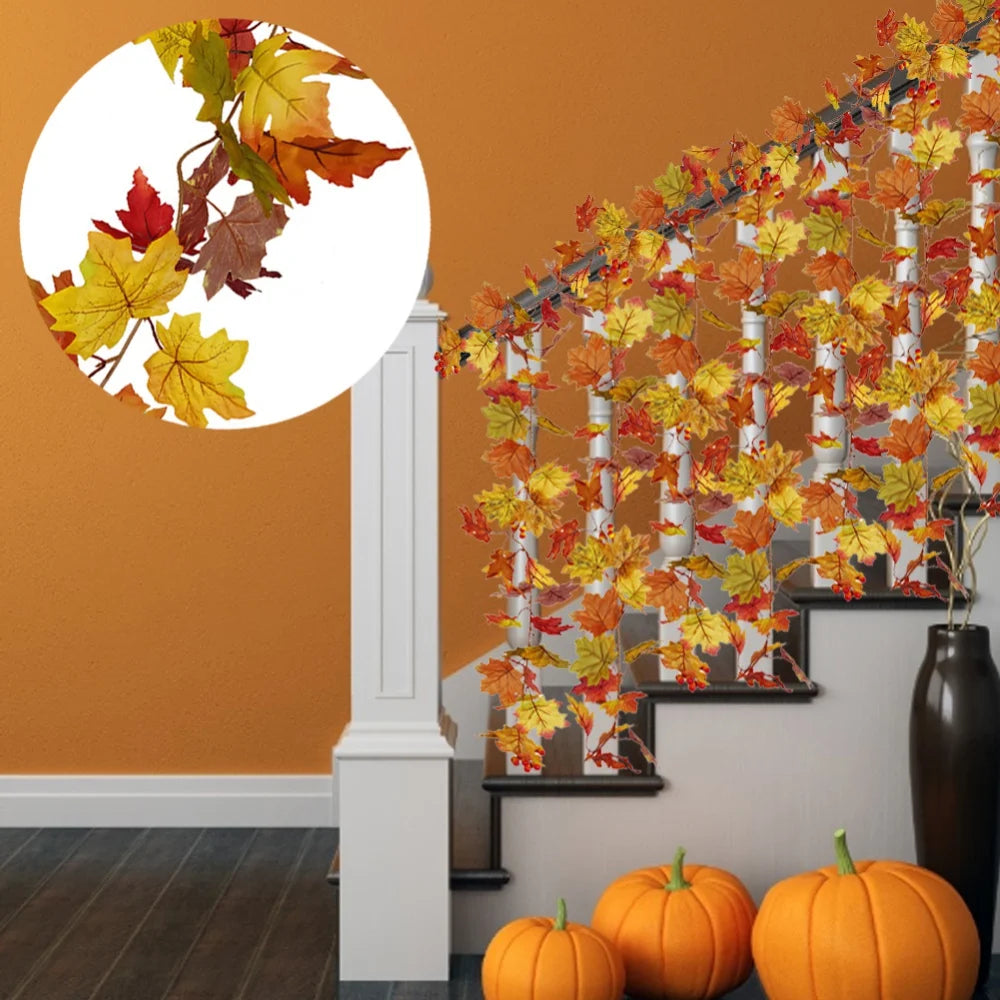 Autumn Decorative Artificial Leaves Garland in Warm Fall Colors for Home Decor