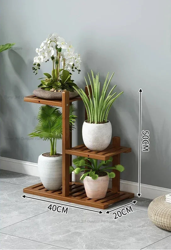 Stylish balcony indoor garden plant stand with three tiers for various potted plants