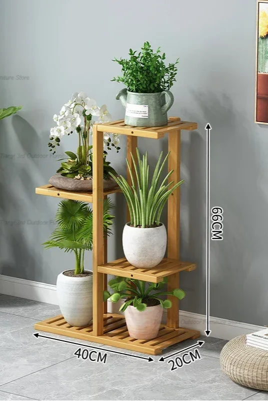 Wooden balcony indoor garden plant stand with three shelves for displaying potted plants