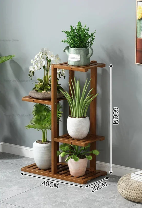 Wooden balcony indoor garden plant stand with five shelves for displaying potted plants