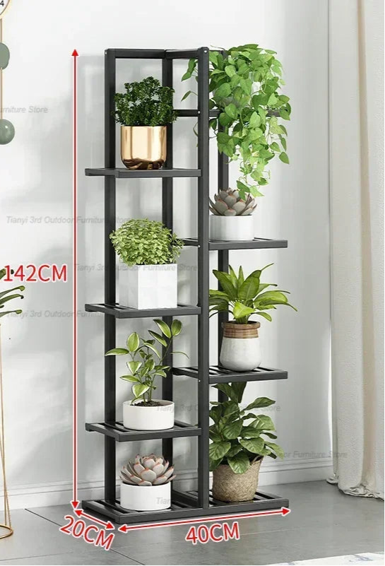 Modern balcony indoor garden plant stand with multiple shelves for displaying potted plants