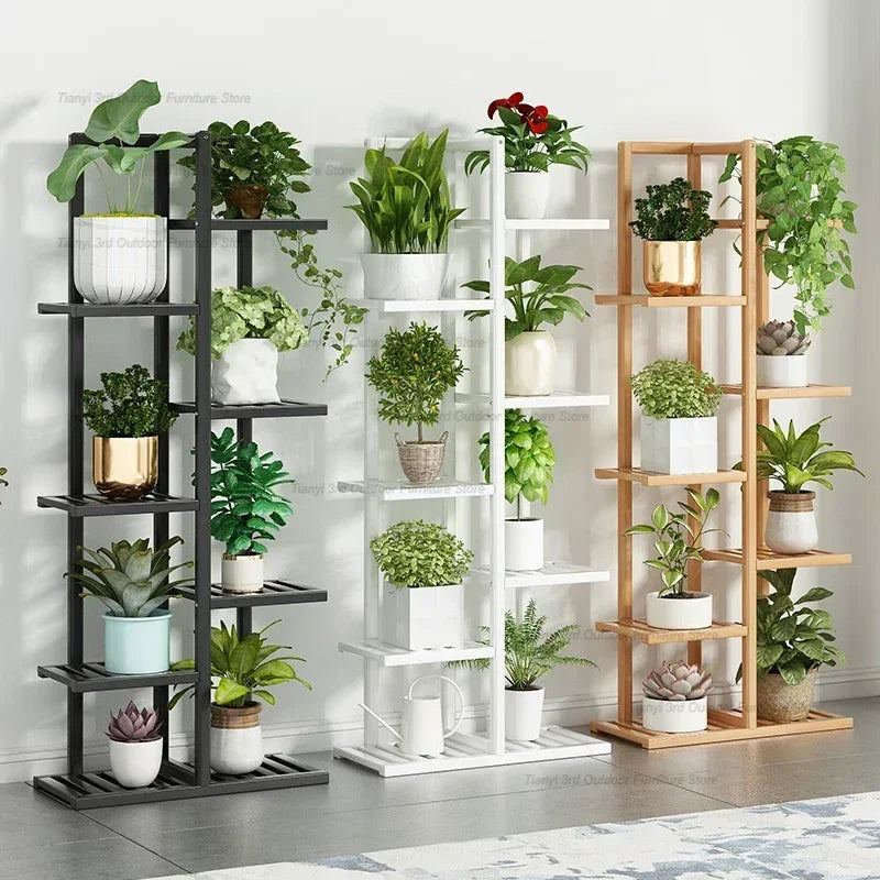 Stylish balcony indoor garden plant stand with multiple tiers for displaying potted plants