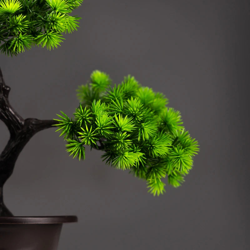  Artificial Bonsai Tree with Lush Green Leaves in a Decorative Pot