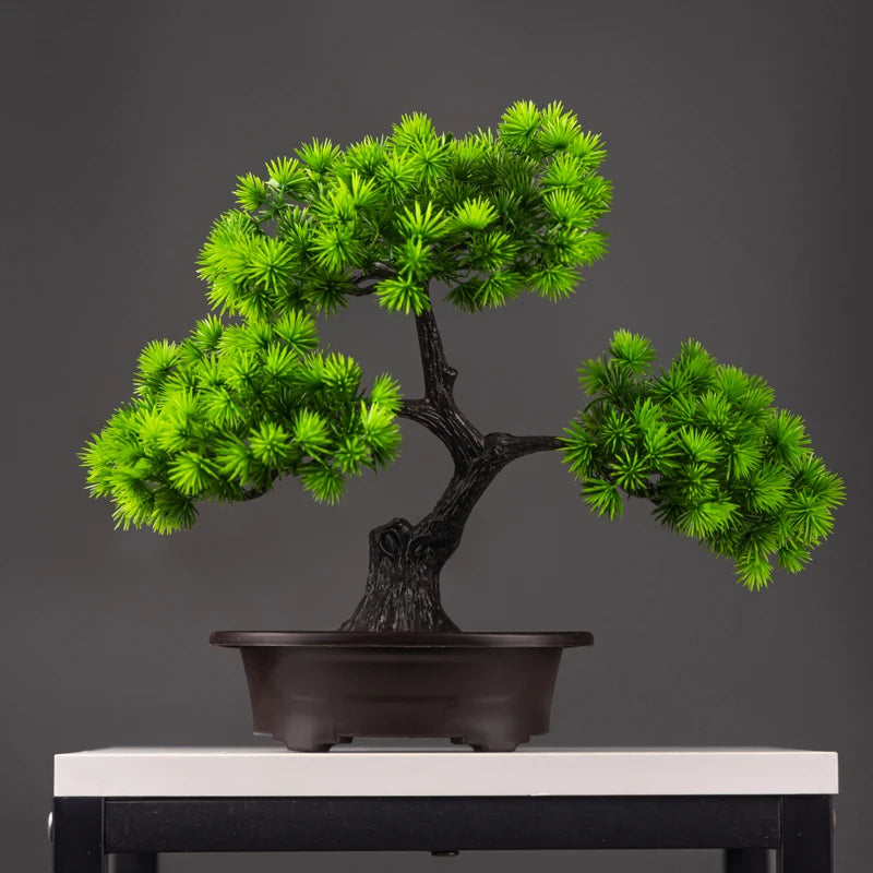Lifelike Artificial Bonsai Tree in a Brown Pot with Lush Green Foliage for Indoor Decor
