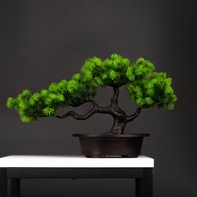 Artificial Bonsai Tree in Black Pot with Lush Green Foliage for Home Decoration