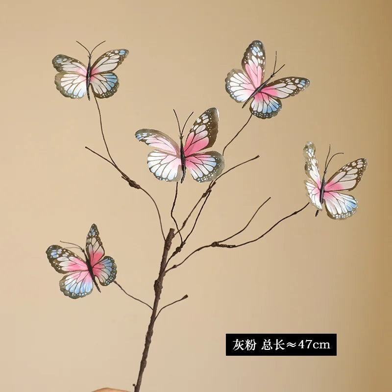 Mağazam Decorative Butterfly Branch with Five Colorful Butterflies, 47cm Long for Home Decor