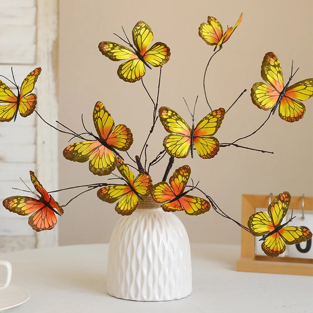 Colorful Mağazam Butterfly Decoration in White Vase for Home Decor and Party Accents