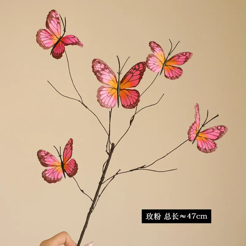 Artificial pink butterfly decor with five butterflies on a branch, perfect for home decoration