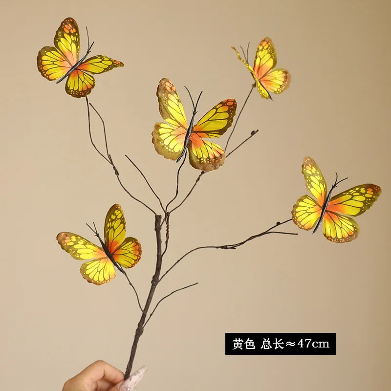 Artificial butterfly branch with five yellow butterflies, 47cm long, perfect for home decor