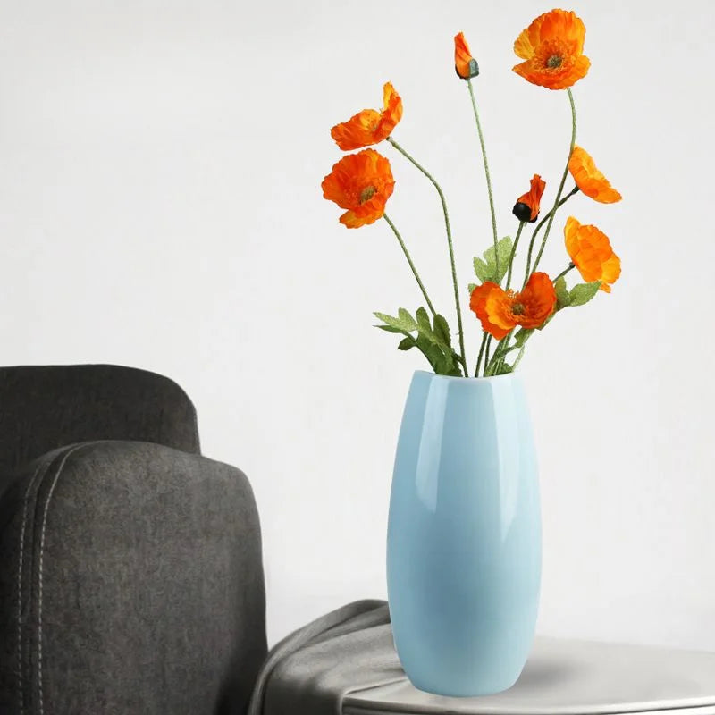 Mağazam light blue ceramic vase with vibrant orange poppy flowers for home decor