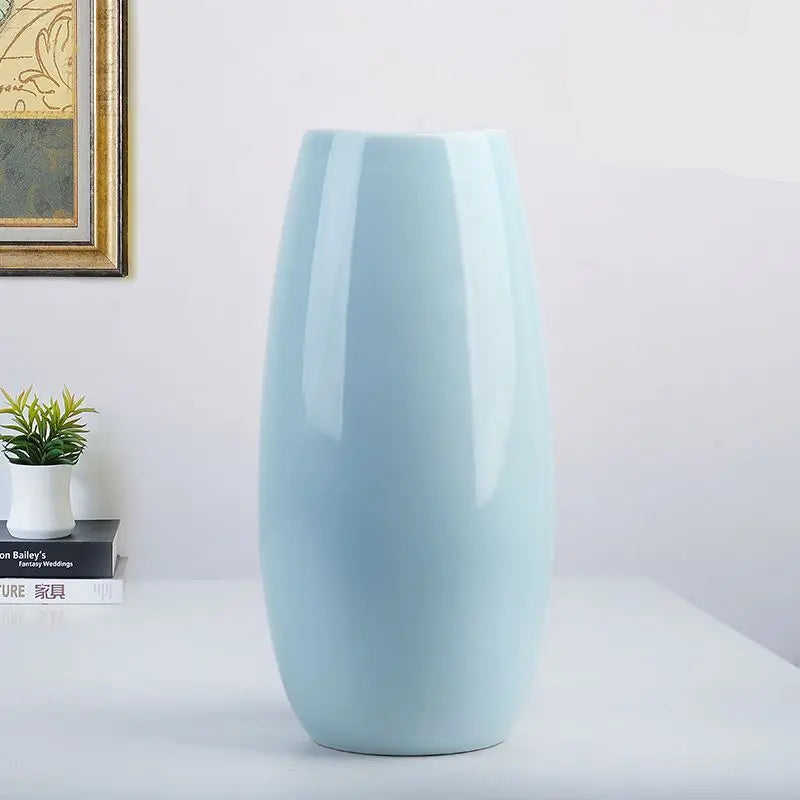 Mağazam Light Blue Ceramic Vase with a Sleek Modern Design for Home Decor