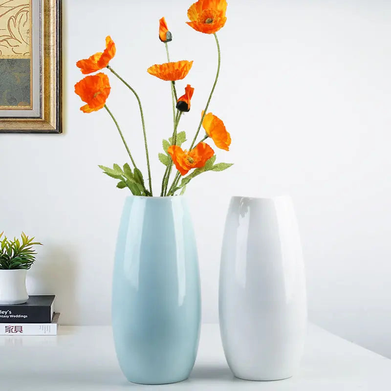 Mağazam Modern Ceramic Vases in Blue and White with Colorful Floral Arrangement for Home Decor