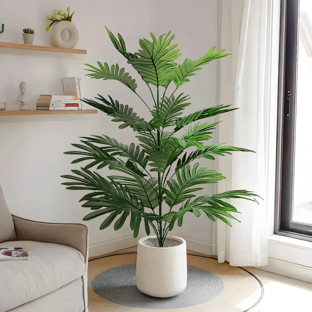 Lifelike Artificial Palm Plant in a Beige Pot for Stylish Home Decoration
