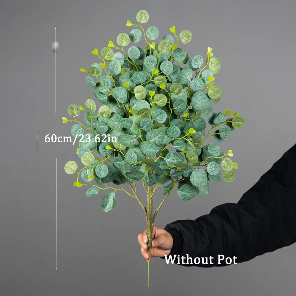Artificial Green Eucalyptus Plant Stem, 60cm Tall, Ideal for Home Decor and Arrangements